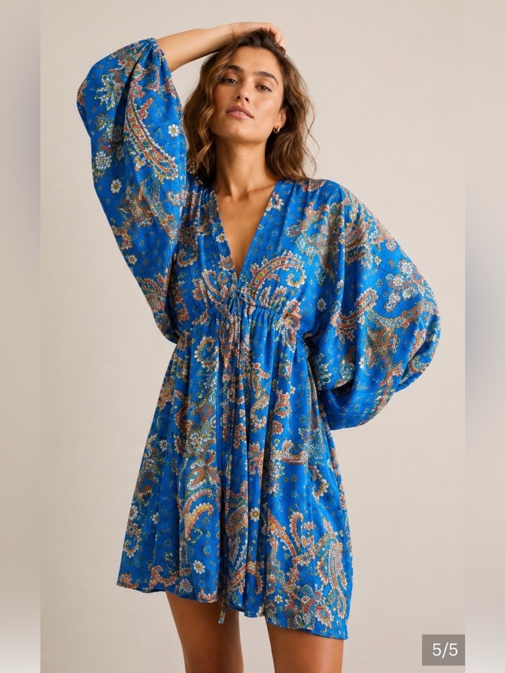 Free People Blue Paisley Asymmetrical Mini Dress